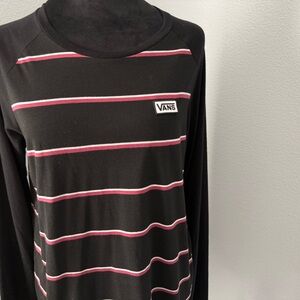 Vans Black Long Sleeve Tee with Pink Stripes
